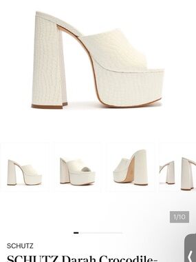 SCHUTZ White Croc-Embossed Platform Mule